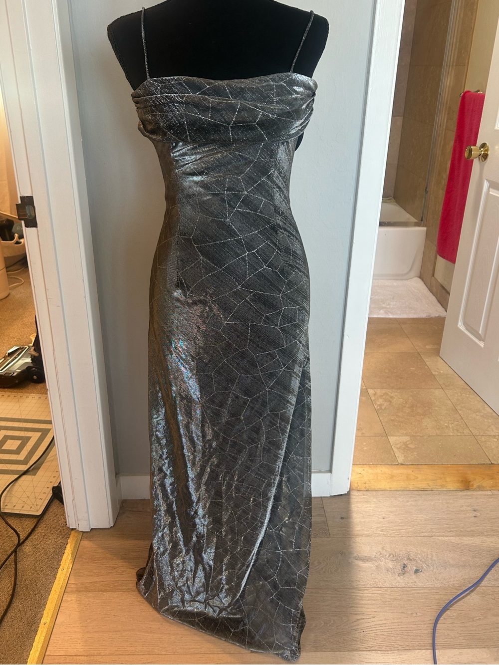 Vintage Y2K Zum Zum by Niki Livas Silver-Gray Maxi Evening Gown